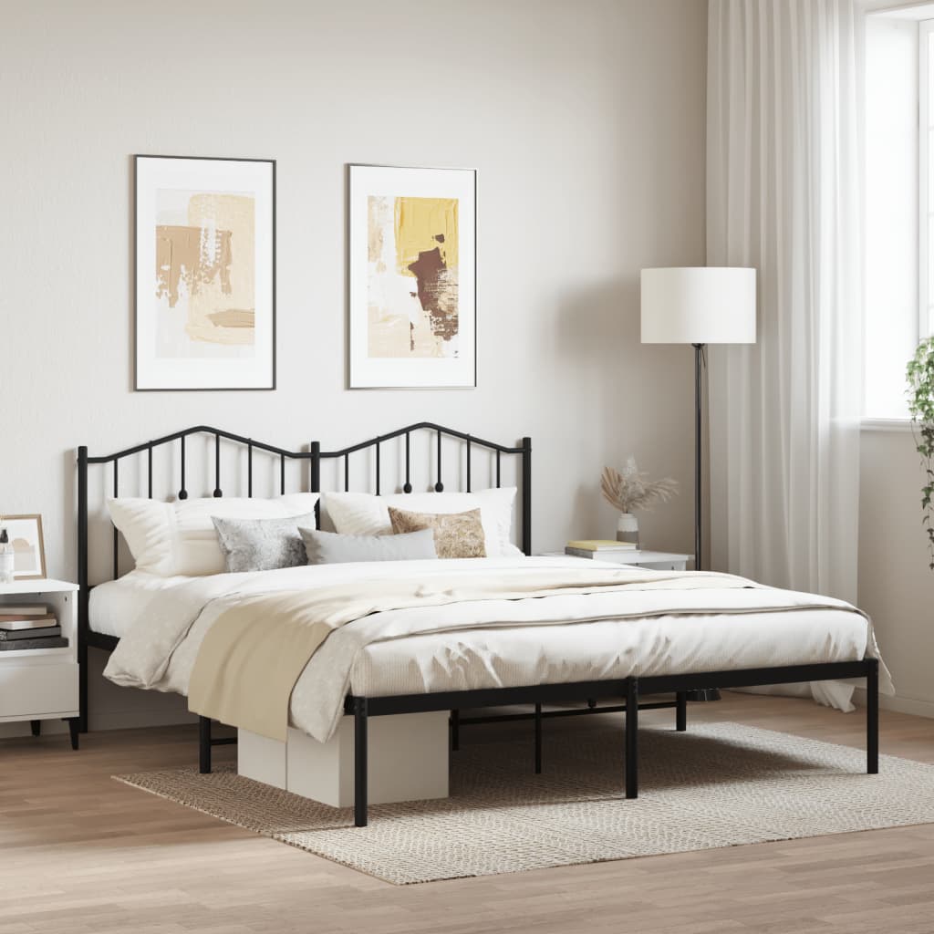Metal Bed Frame without Mattress with Headboard Black 180x200cm