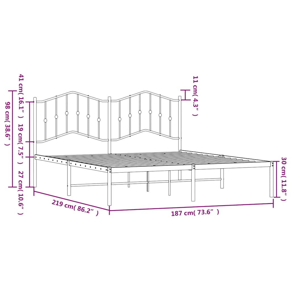 Metal Bed Frame without Mattress with Headboard Black 183x213cm