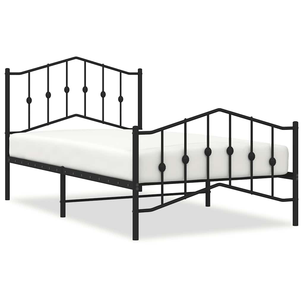 Metal Bed Frame without Mattress with Footboard Black 100x190cm