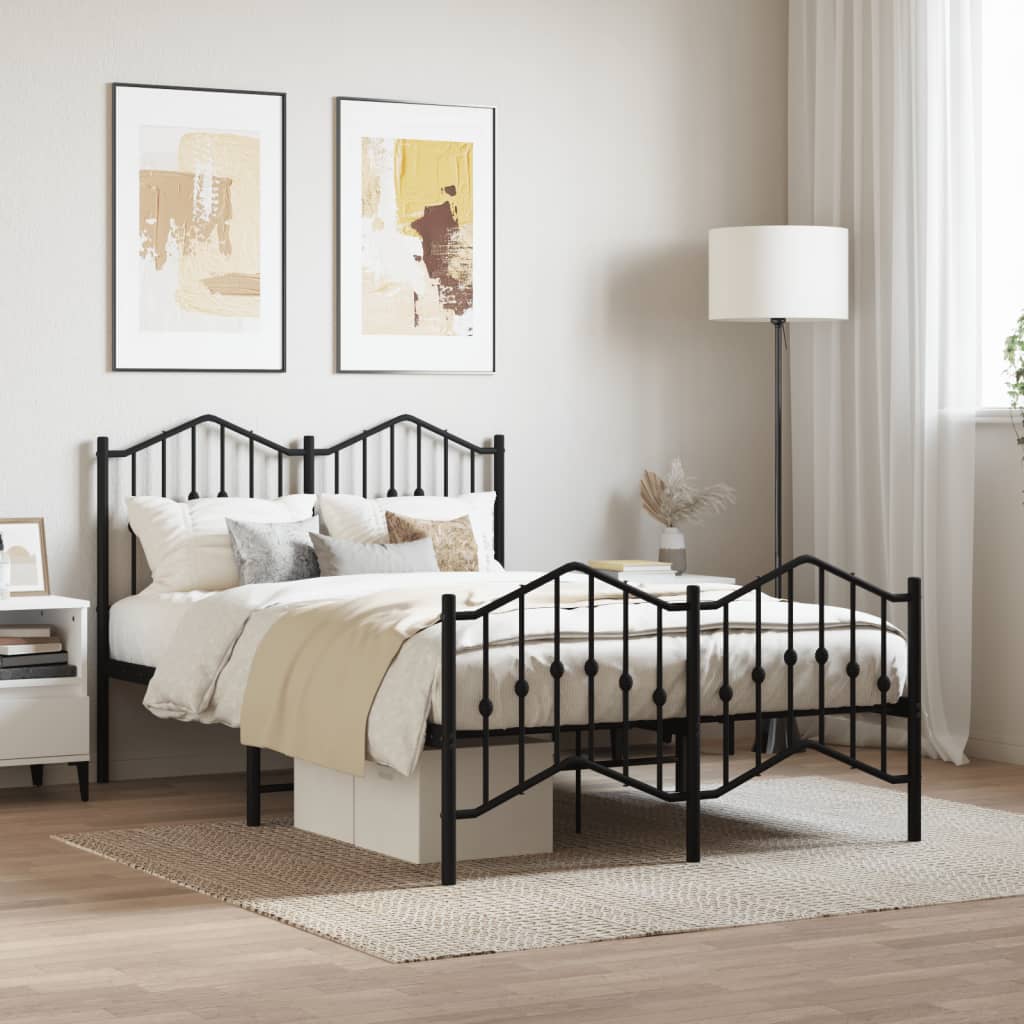 vidaXL Metal Bed Frame without Mattress with Footboard Black 120x200cm