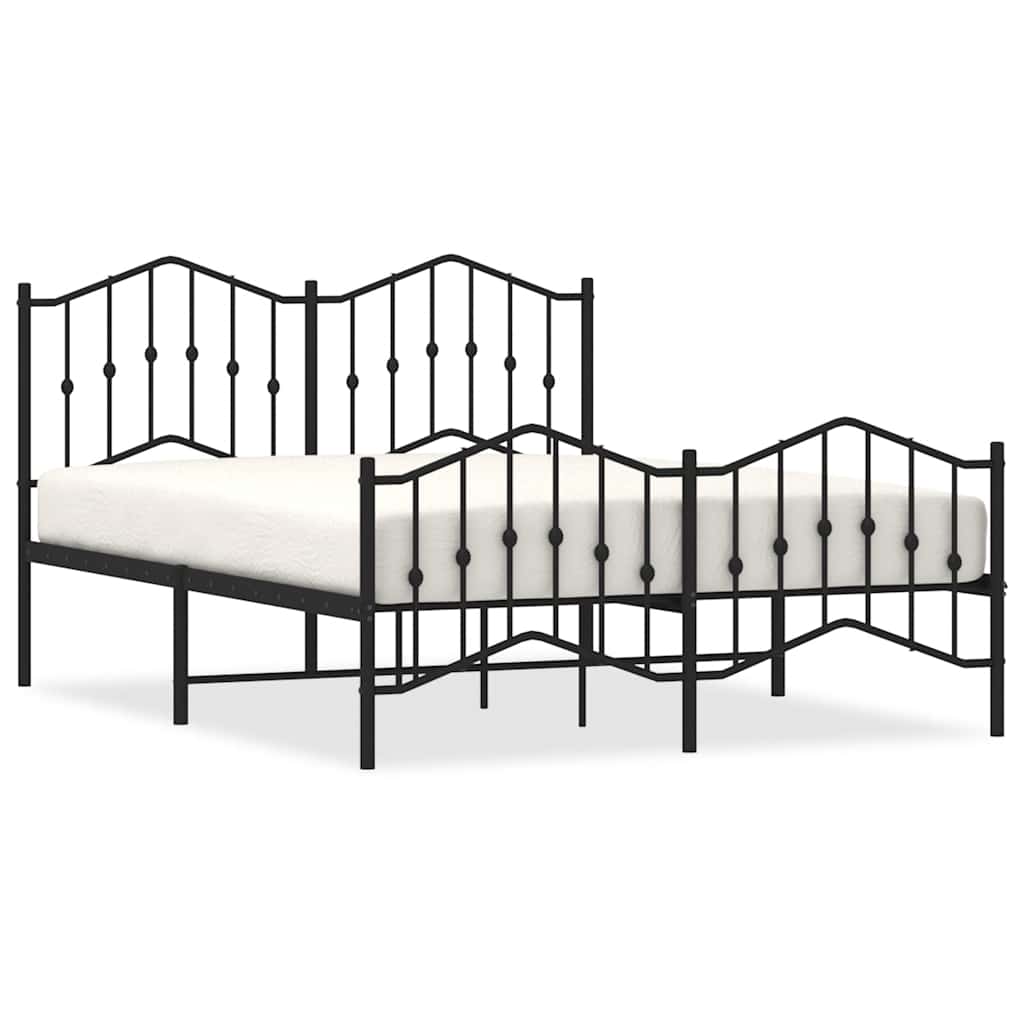Metal Bed Frame without Mattress with Footboard Black 135x190cm