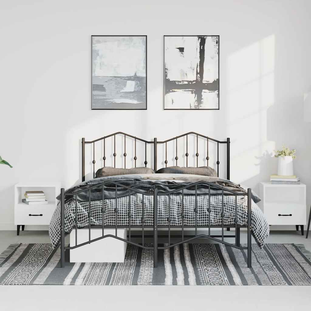 Metal Bed Frame without Mattress with Footboard Black 135x190cm