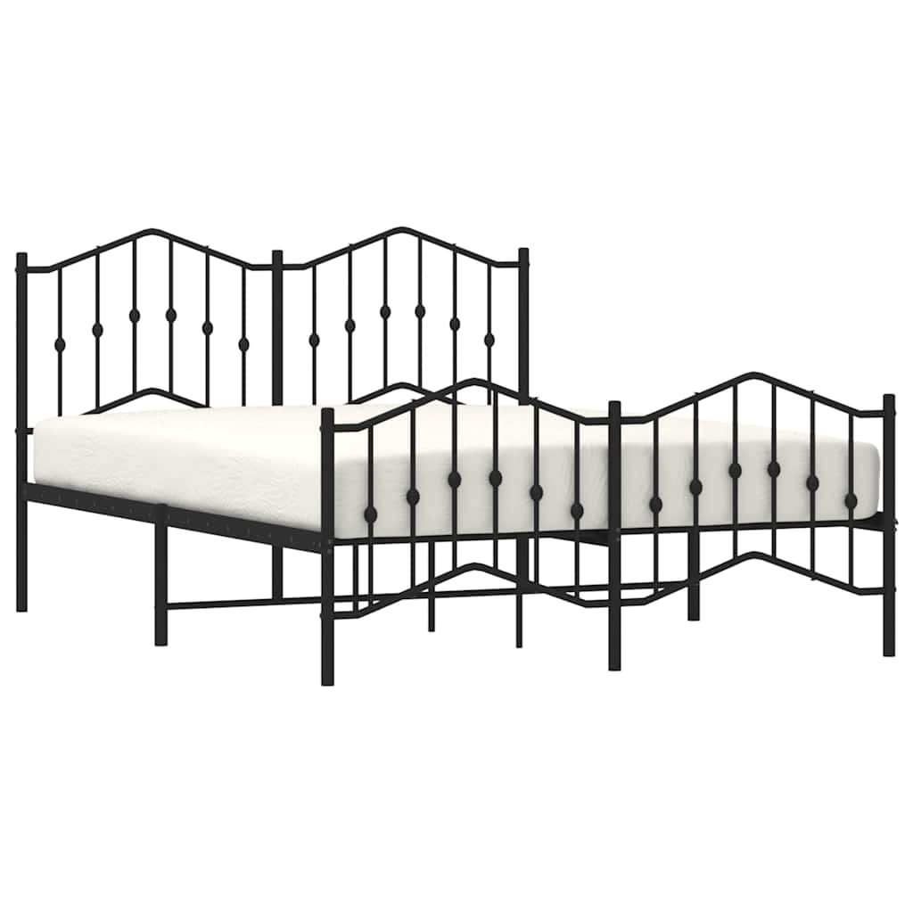 Metal Bed Frame without Mattress with Footboard Black 135x190cm