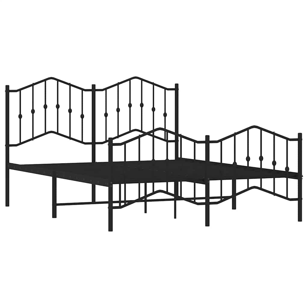 Metal Bed Frame without Mattress with Footboard Black 135x190cm
