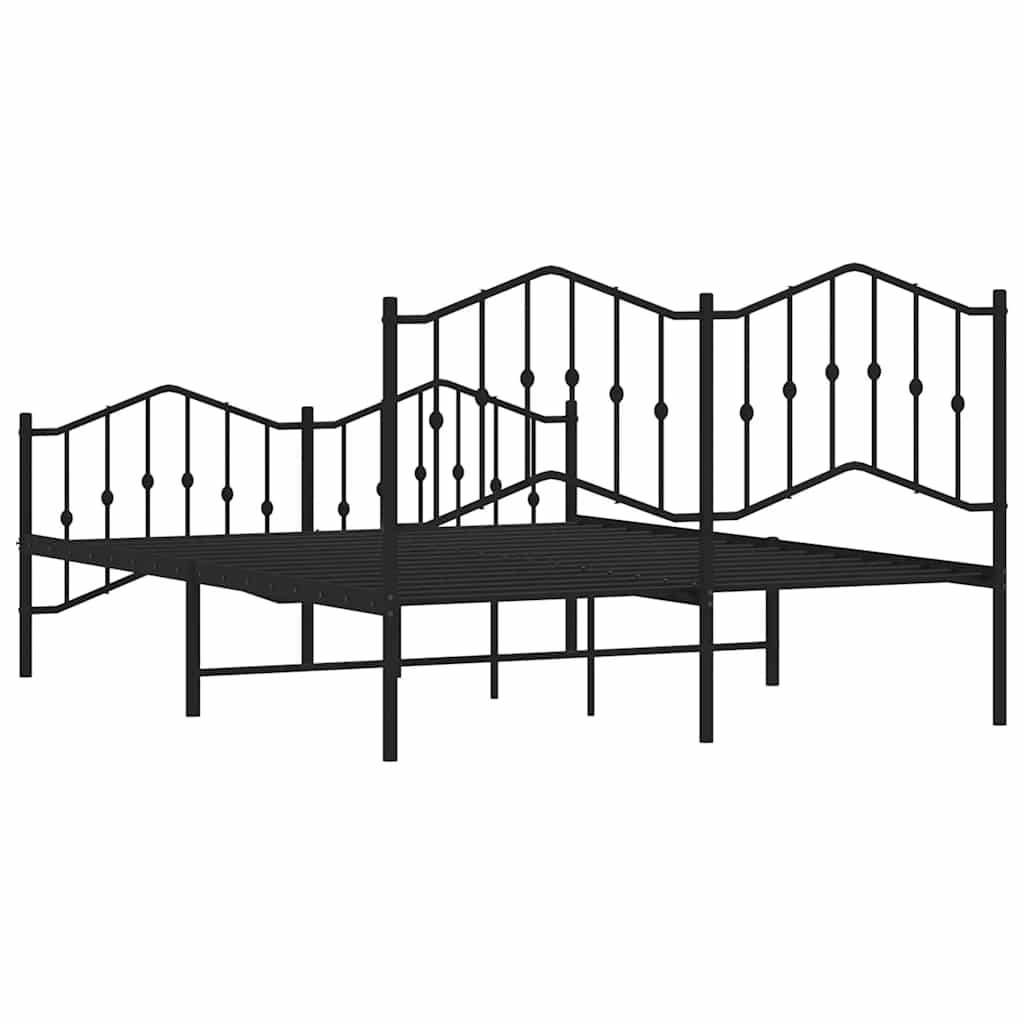 Metal Bed Frame without Mattress with Footboard Black 135x190cm