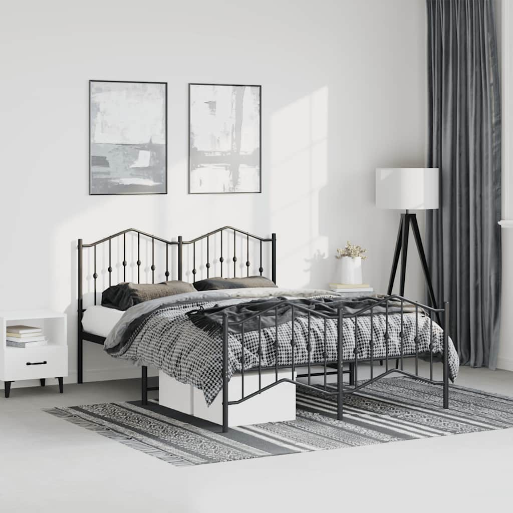 Metal Bed Frame without Mattress with Footboard Black 135x190cm