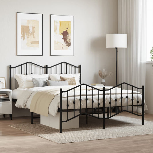 vidaXL Metal Bed Frame without Mattress with Footboard Black 140x200cm