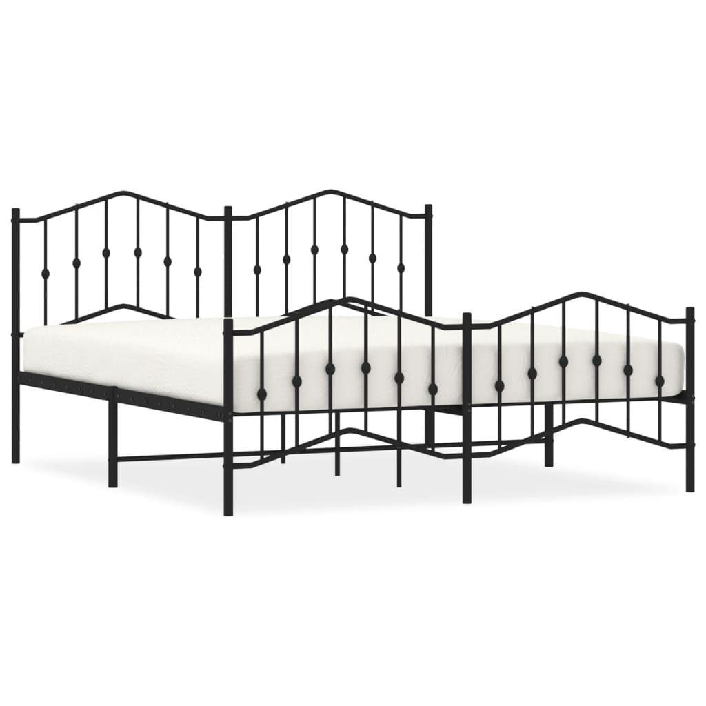 vidaXL Metal Bed Frame without Mattress with Footboard Black 160x200cm