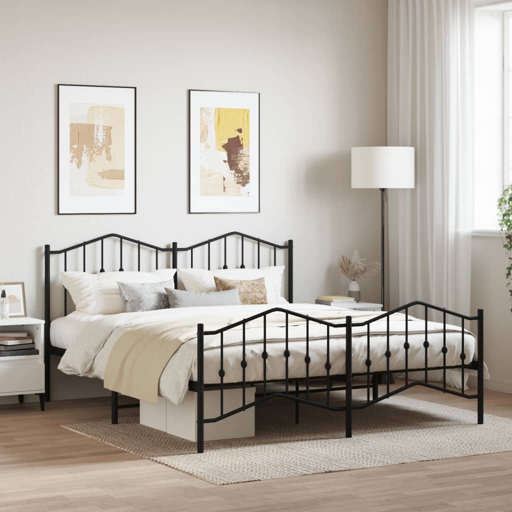 vidaXL Metal Bed Frame without Mattress with Footboard Black 160x200cm