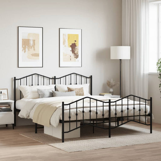 vidaXL Metal Bed Frame without Mattress with Footboard Black 160x200cm