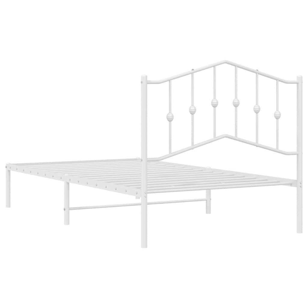 Metal Bed Frame without Mattress with Headboard White 100x190cm