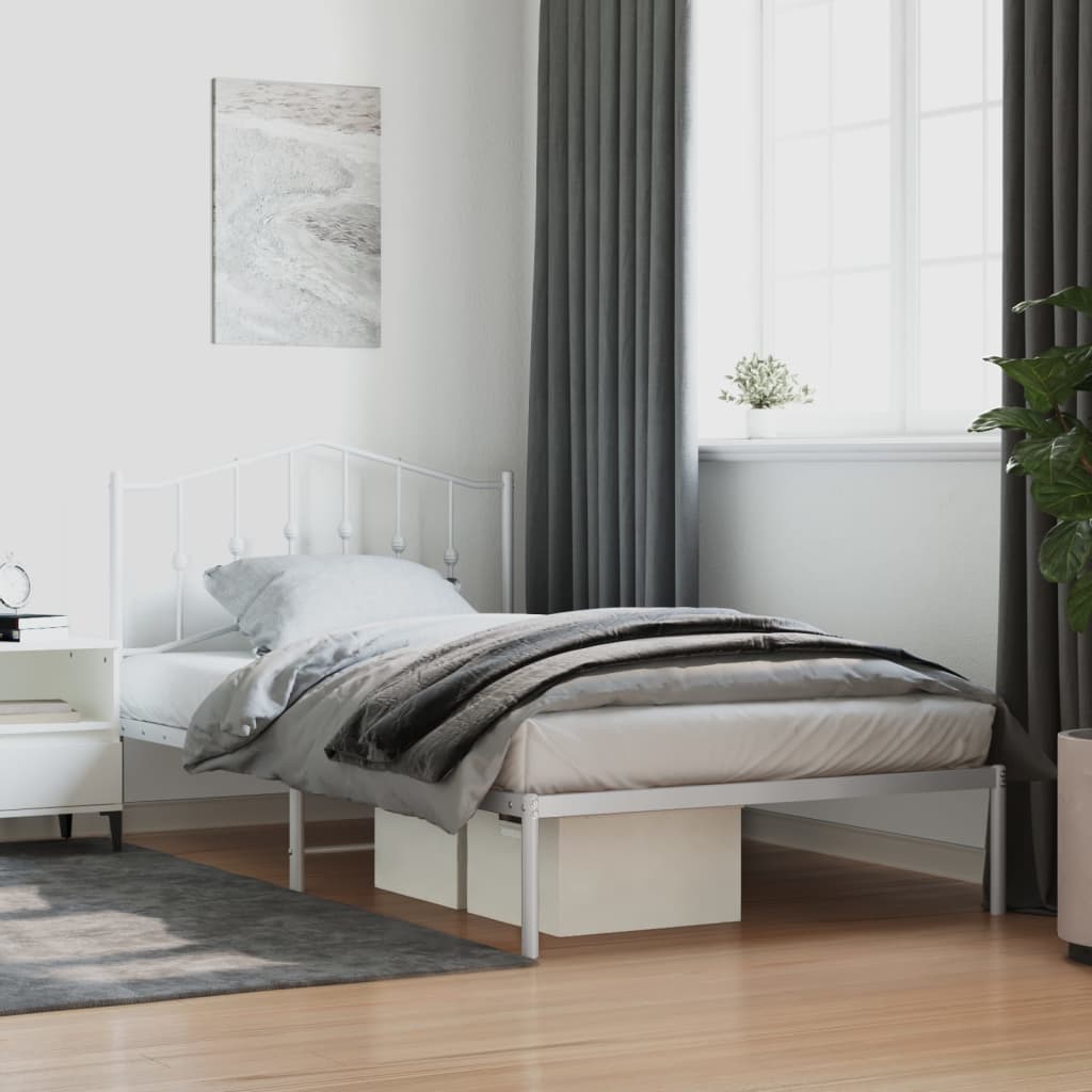 Bed Frame | White | Steel | Single | Bed Frame | Rectangular | Modern