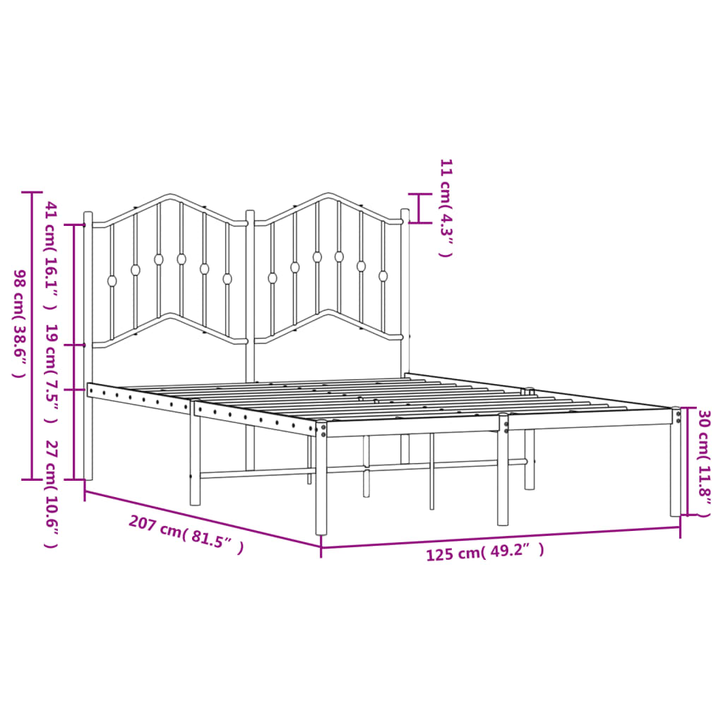 Bed Frame | White | Steel | Double | Bed Frame | Rectangular | Modern