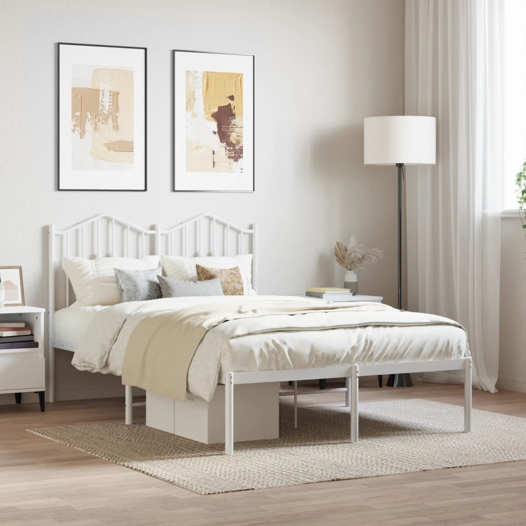 Bed Frame | White | Steel | Double | Bed Frame | Rectangular | Modern
