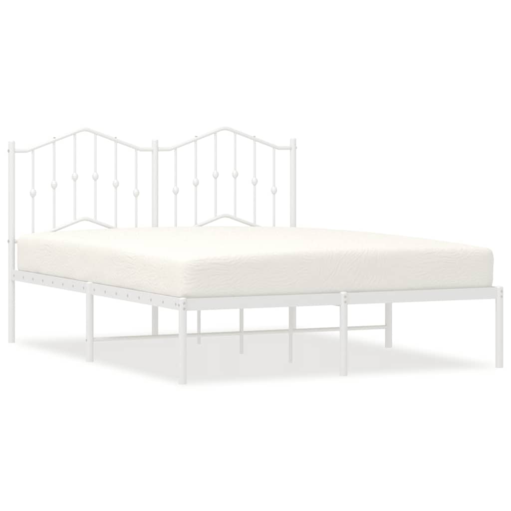 Metal Bed Frame without Mattress with Headboard White 150x200cm