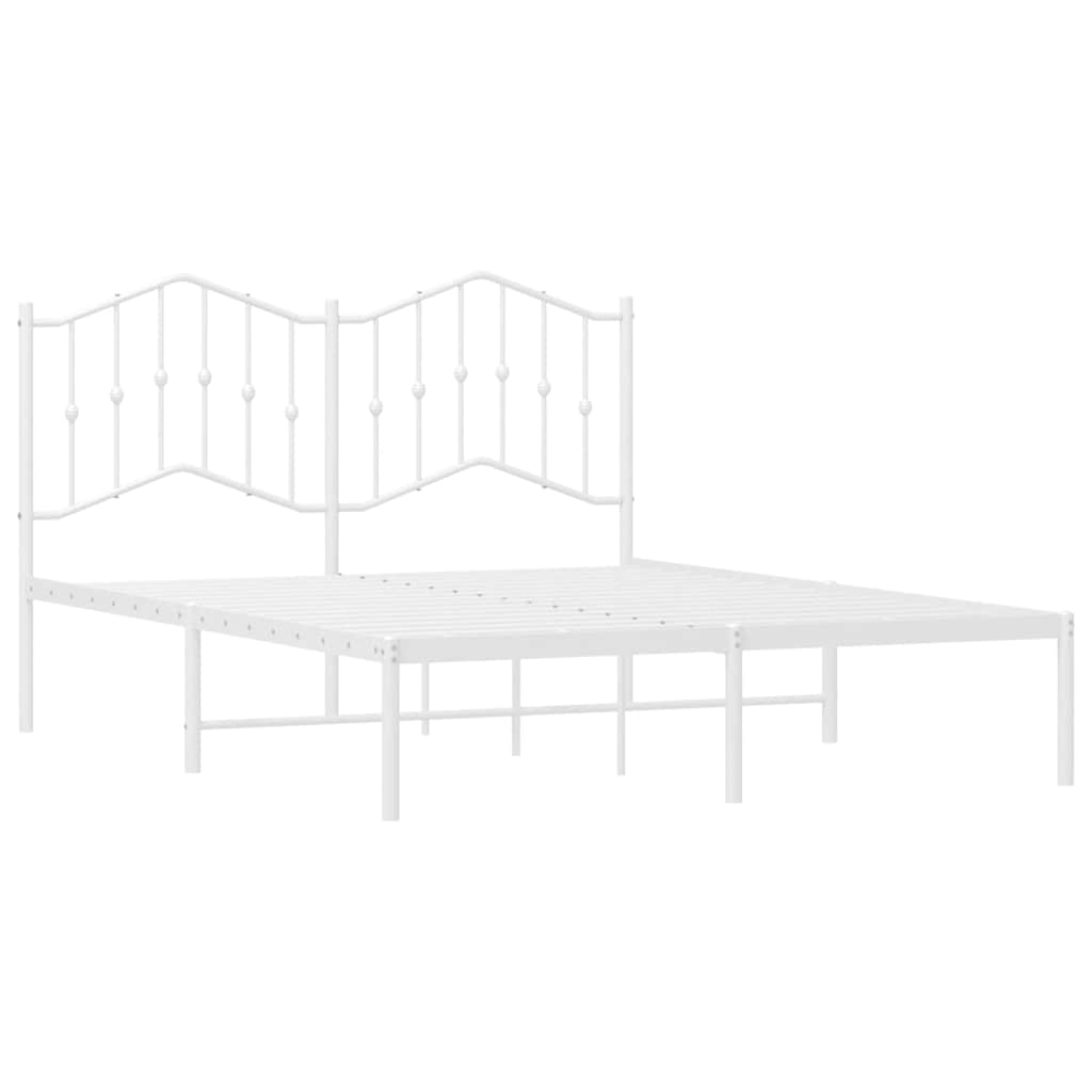 Metal Bed Frame without Mattress with Headboard White 150x200cm