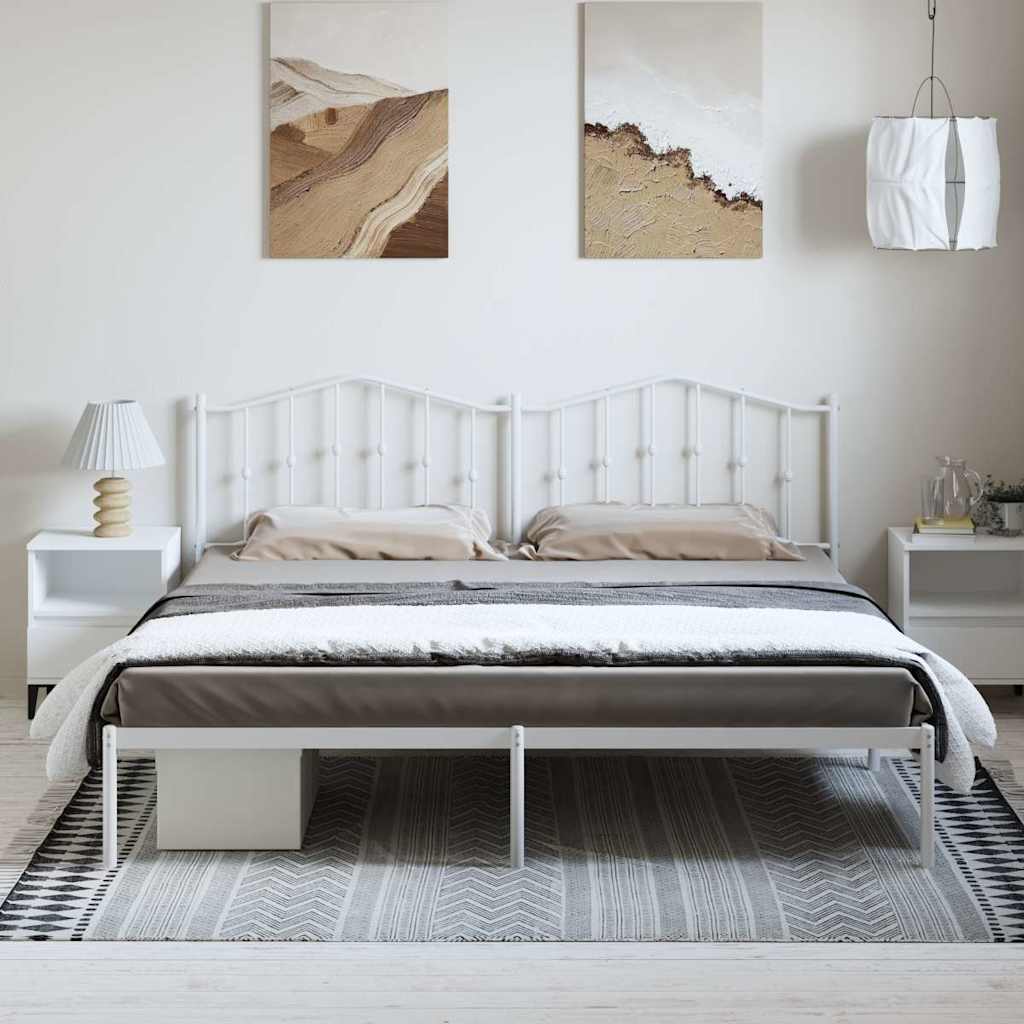 Metal Bed Frame without Mattress with Headboard White 183x213cm