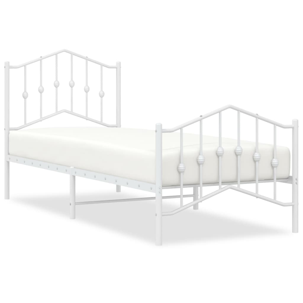 vidaXL Metal Bed Frame without Mattress with Footboard White 90x200cm