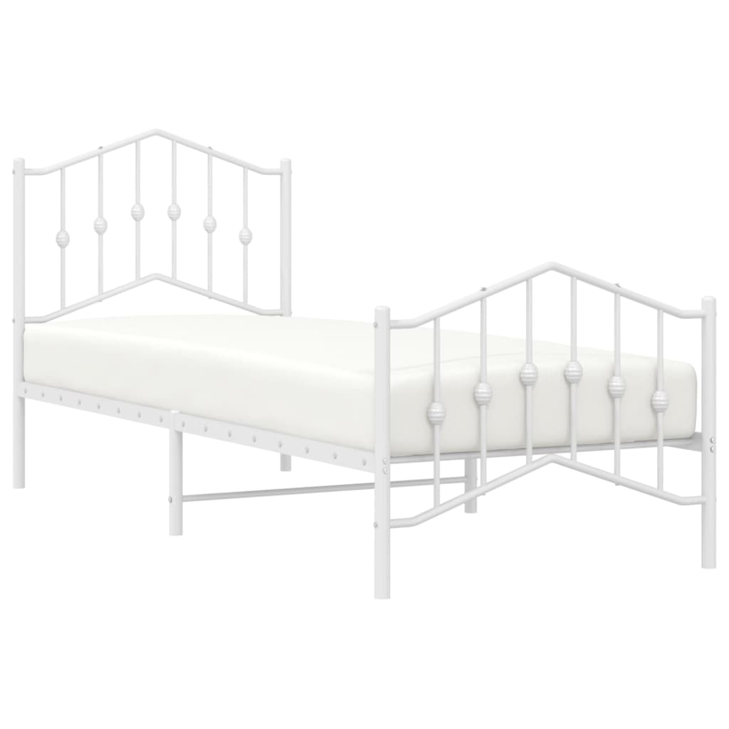 vidaXL Metal Bed Frame without Mattress with Footboard White 90x200cm