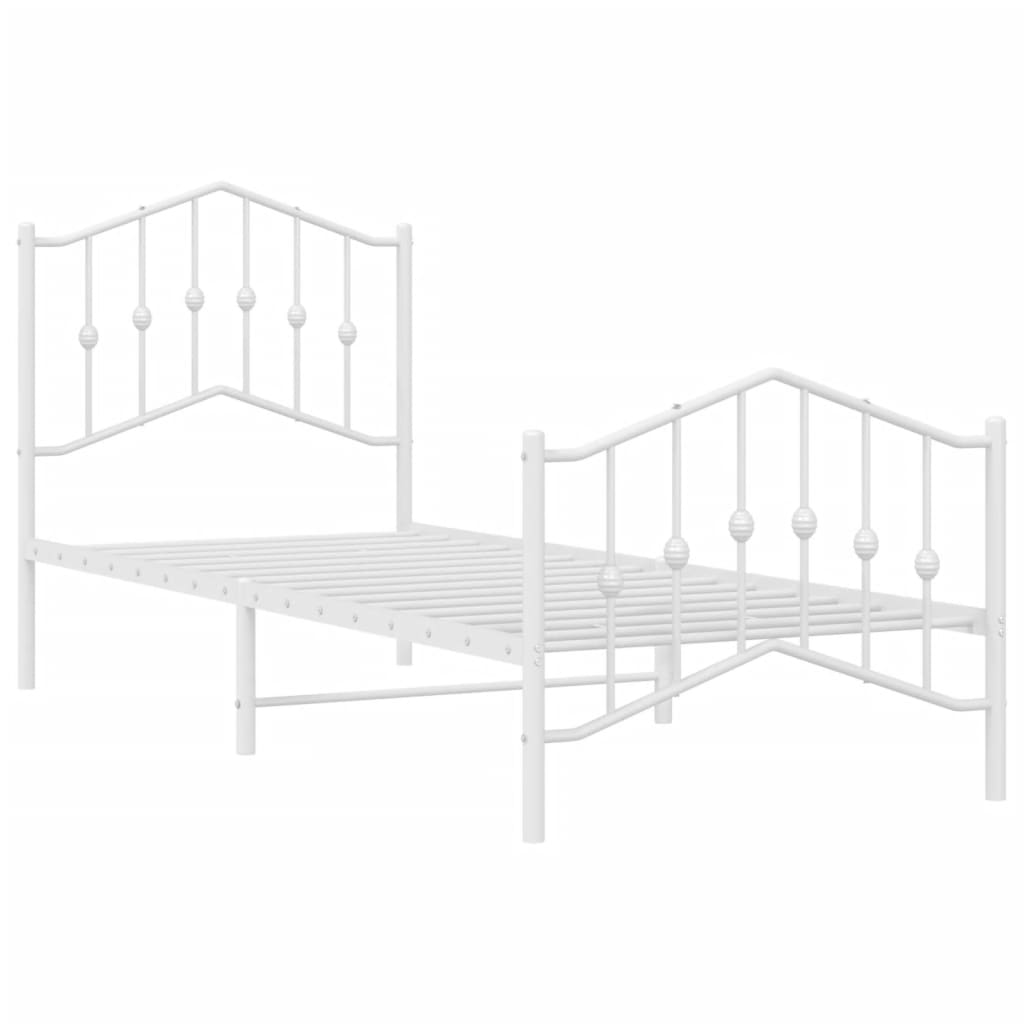 vidaXL Metal Bed Frame without Mattress with Footboard White 90x200cm