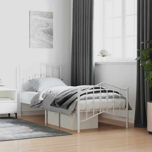 vidaXL Metal Bed Frame without Mattress with Footboard White 90x200cm