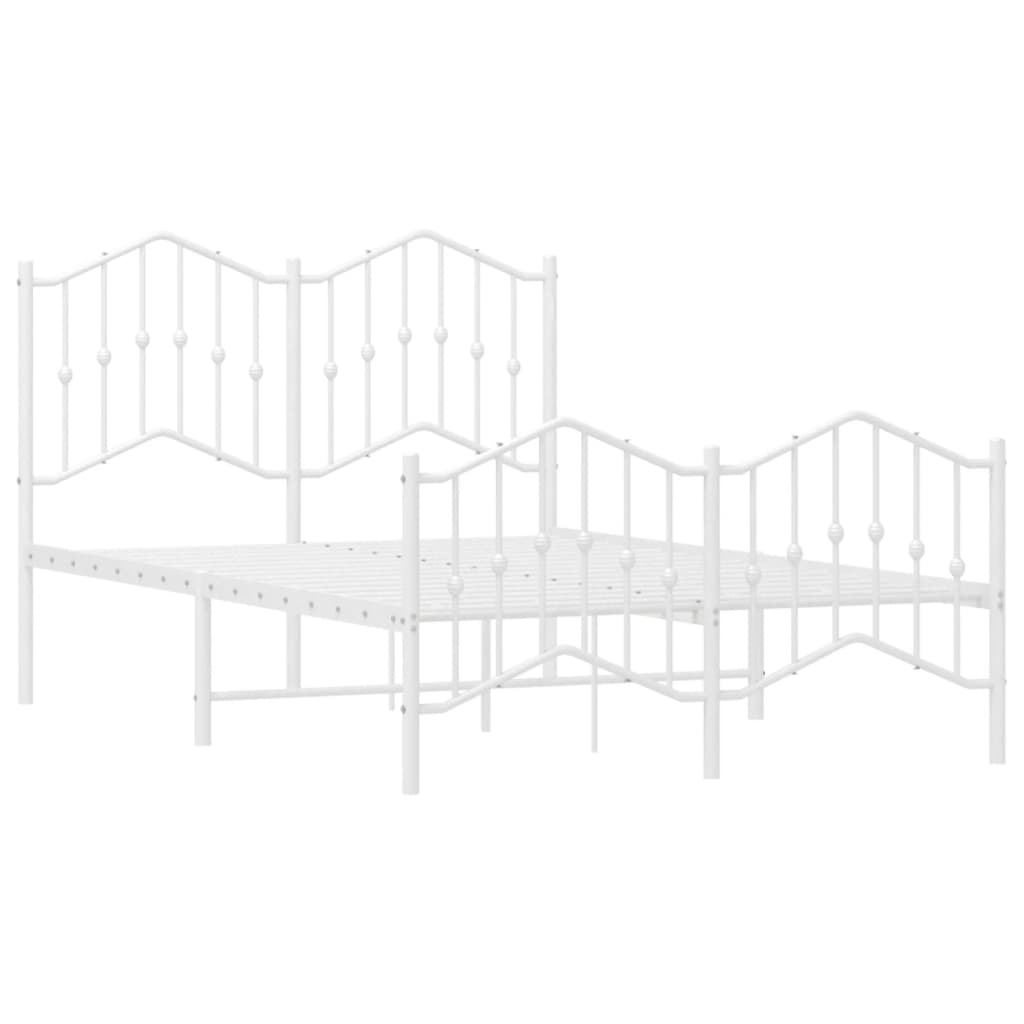 Metal Bed Frame without Mattress with Footboard White 120x190cm