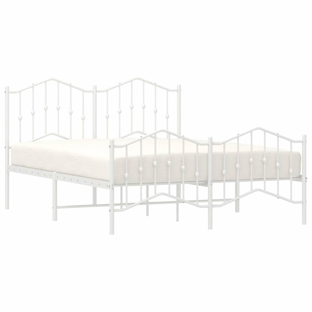 Metal Bed Frame without Mattress with Footboard White 135x190cm
