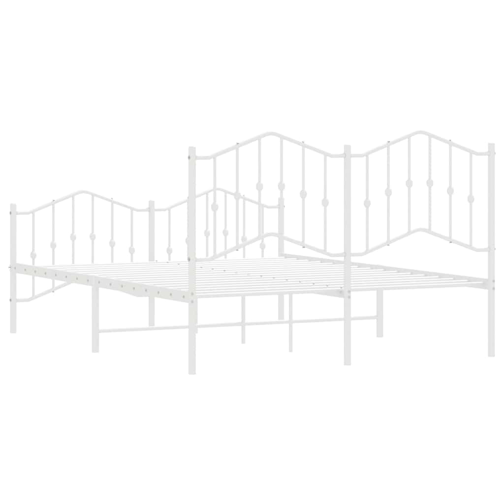 Metal Bed Frame without Mattress with Footboard White 135x190cm