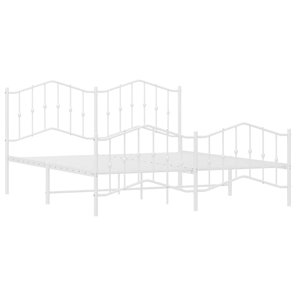 Metal Bed Frame without Mattress with Footboard White 183x213cm