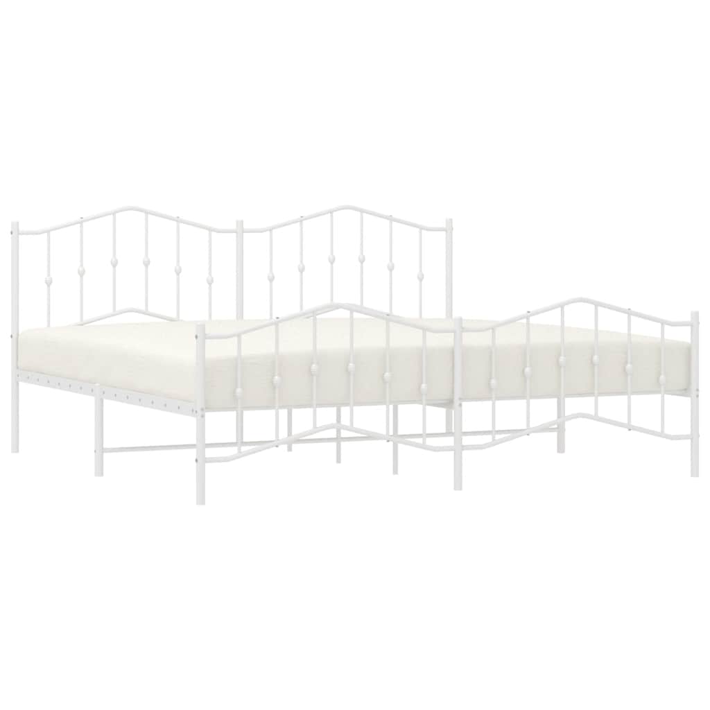 Metal Bed Frame without Mattress with Footboard White 193x203cm