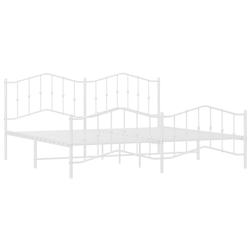 Metal Bed Frame without Mattress with Footboard White 193x203cm