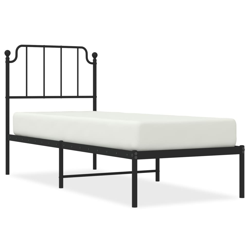 vidaXL Metal Bed Frame without Mattress with Headboard Black 75x190cm