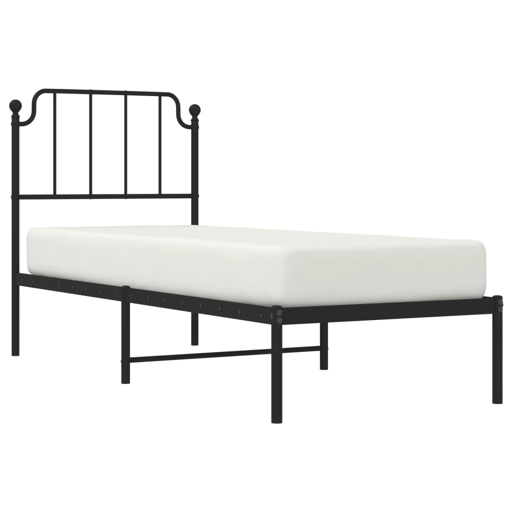 vidaXL Metal Bed Frame without Mattress with Headboard Black 75x190cm