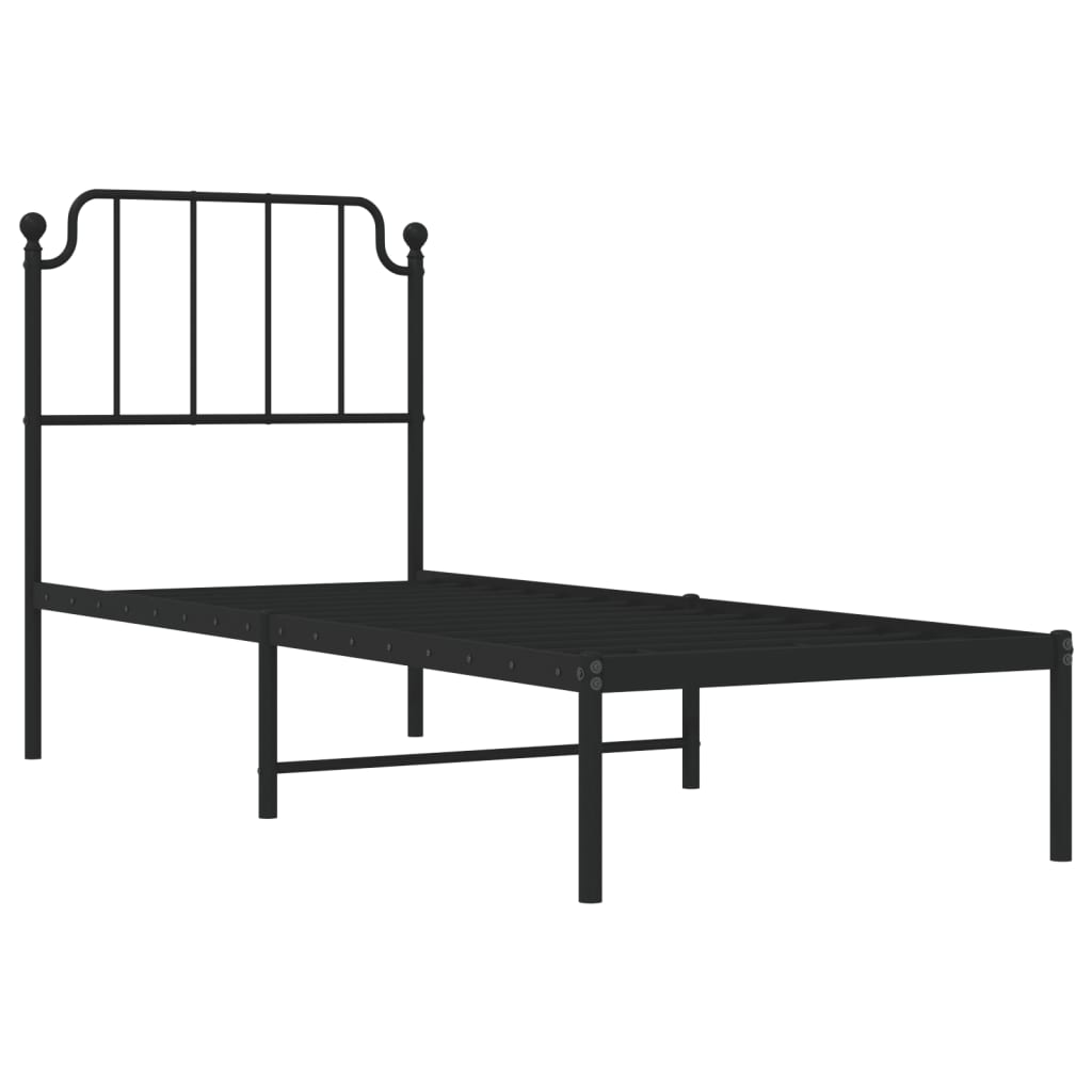 vidaXL Metal Bed Frame without Mattress with Headboard Black 75x190cm