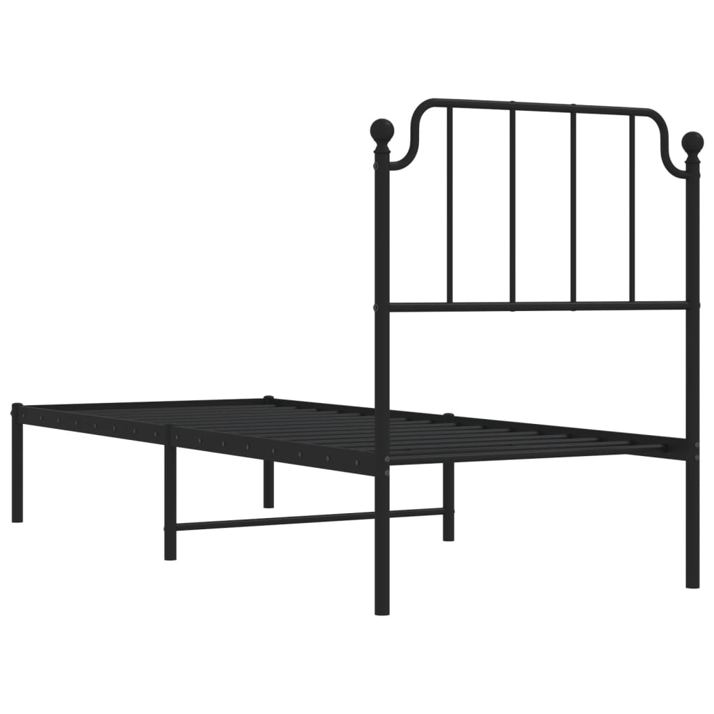 vidaXL Metal Bed Frame without Mattress with Headboard Black 75x190cm