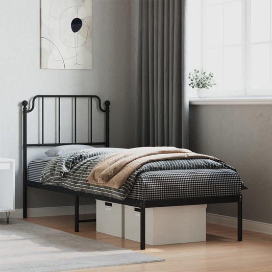 Metal Bed Frame without Mattress with Headboard Black 75x190cm