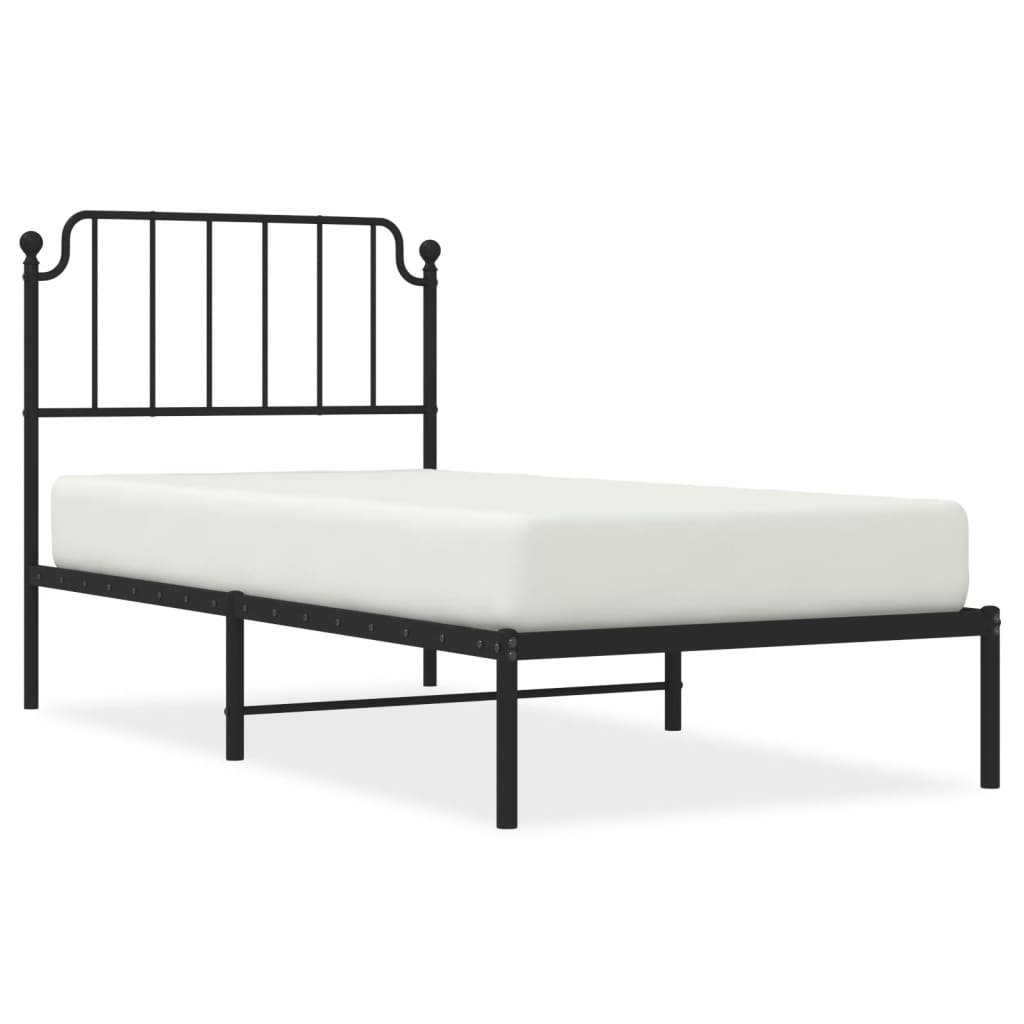Metal Bed Frame without Mattress with Headboard Black 90x200cm