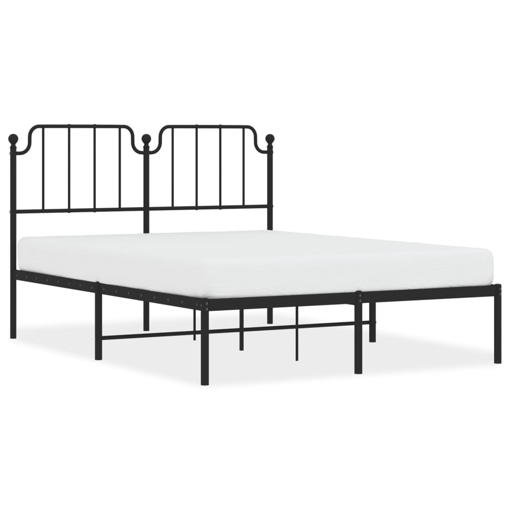 vidaXL Metal Bed Frame without Mattress with Headboard Black 135x190cm