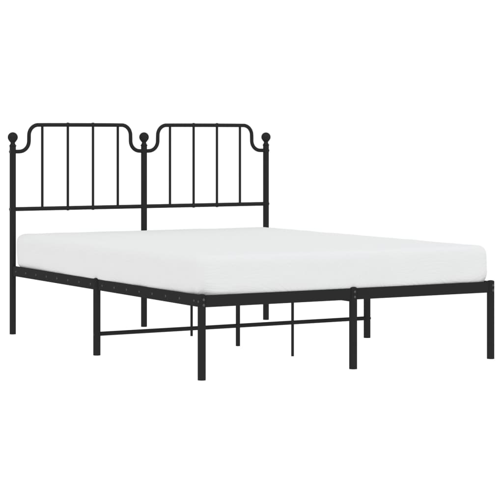 vidaXL Metal Bed Frame without Mattress with Headboard Black 135x190cm