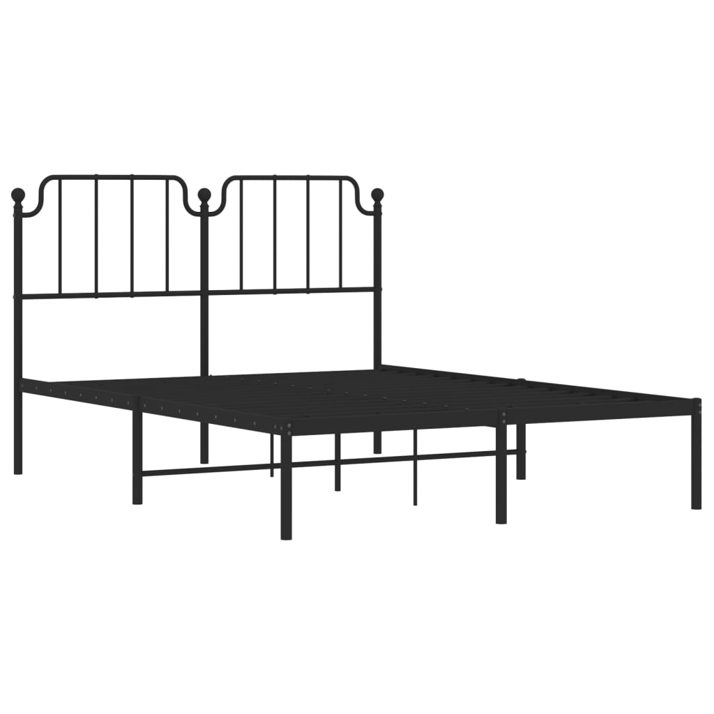 vidaXL Metal Bed Frame without Mattress with Headboard Black 135x190cm