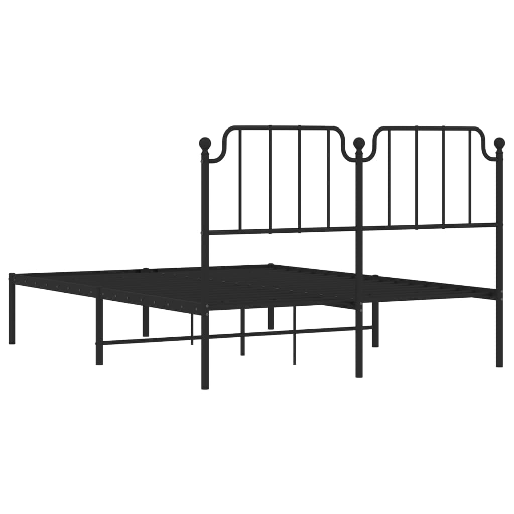 vidaXL Metal Bed Frame without Mattress with Headboard Black 135x190cm