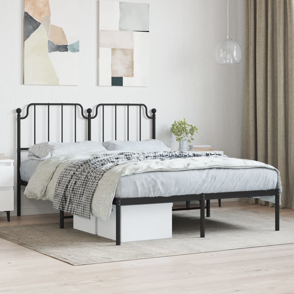 vidaXL Metal Bed Frame without Mattress with Headboard Black 135x190cm