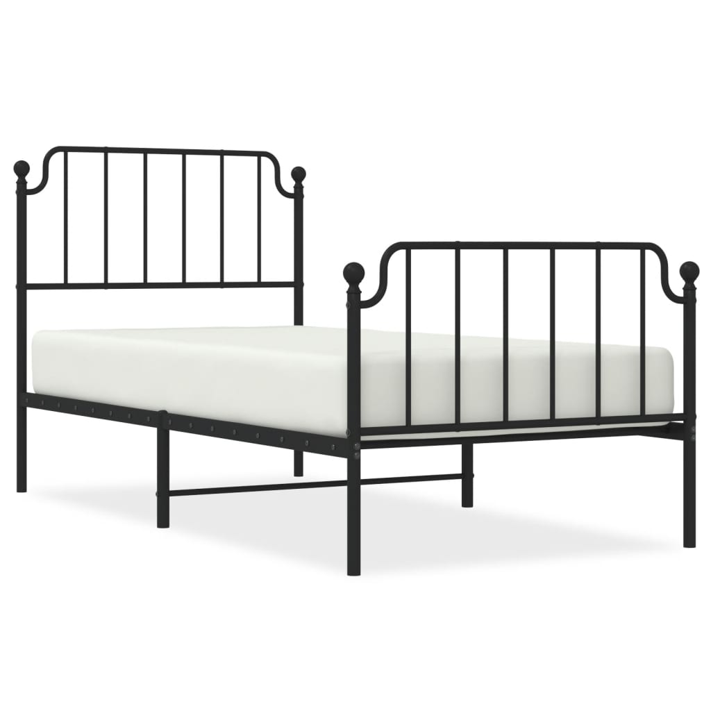 vidaXL Metal Bed Frame without Mattress with Footboard Black 90x190cm