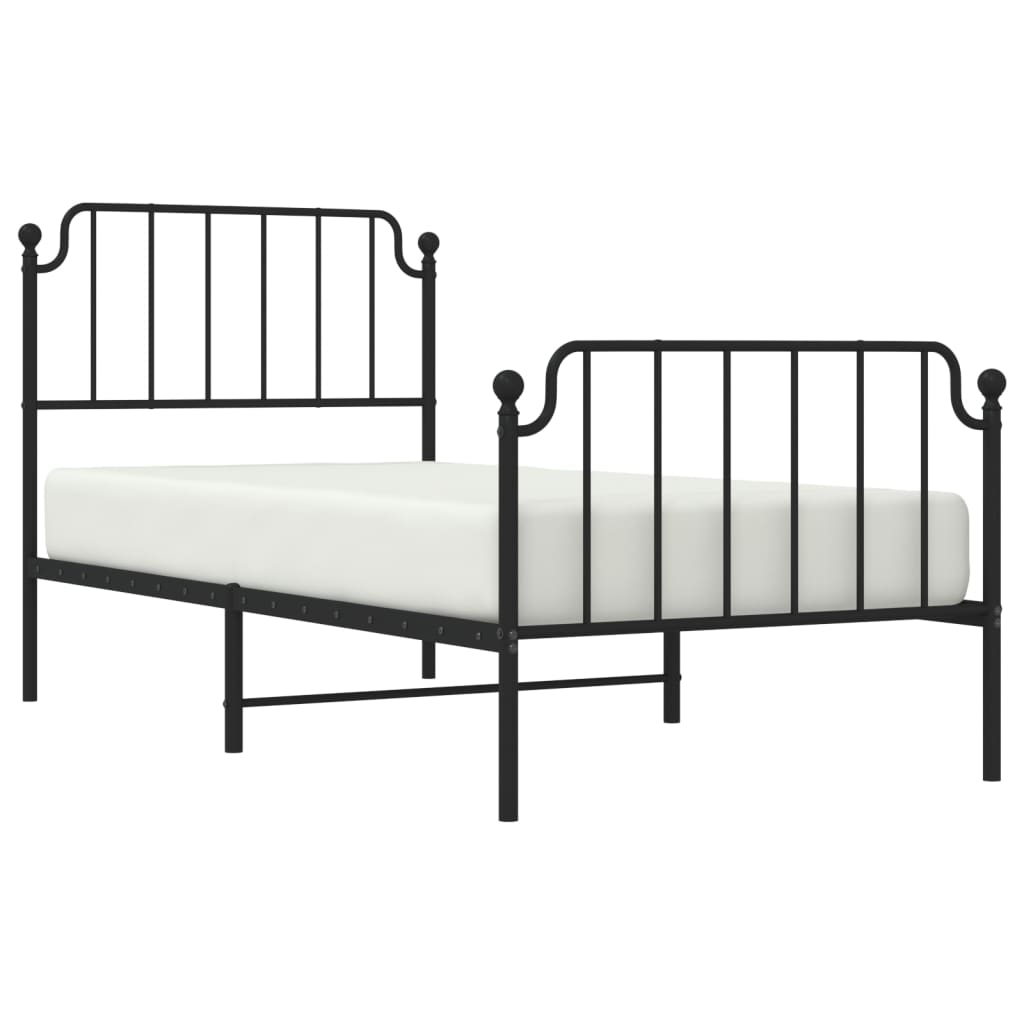 vidaXL Metal Bed Frame without Mattress with Footboard Black 90x190cm