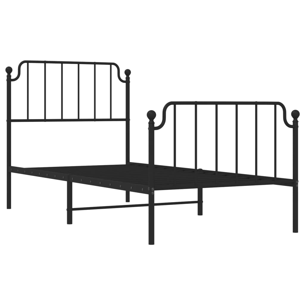 vidaXL Metal Bed Frame without Mattress with Footboard Black 90x190cm