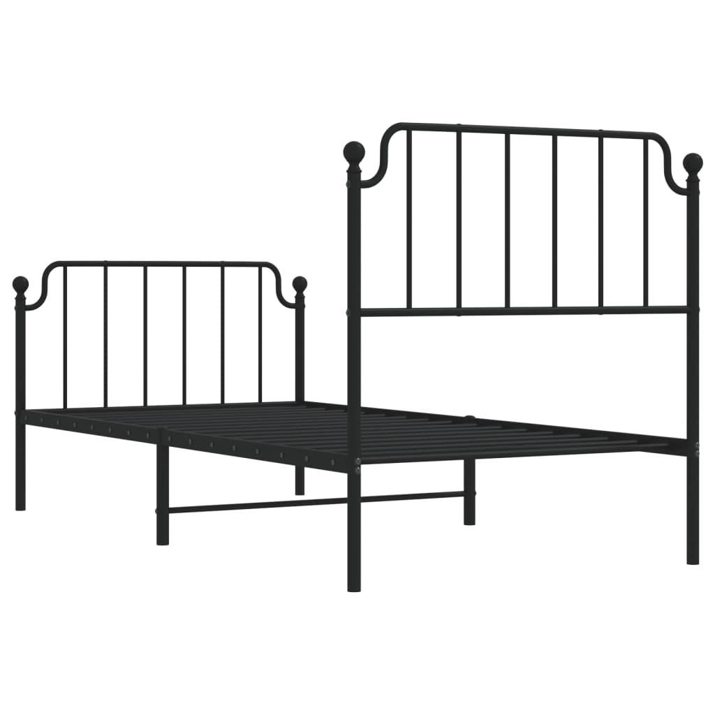 vidaXL Metal Bed Frame without Mattress with Footboard Black 90x190cm