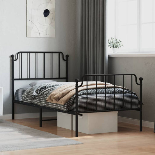 vidaXL Metal Bed Frame without Mattress with Footboard Black 90x190cm