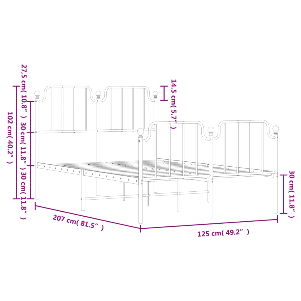 vidaXL Metal Bed Frame without Mattress with Footboard Black 120x200cm