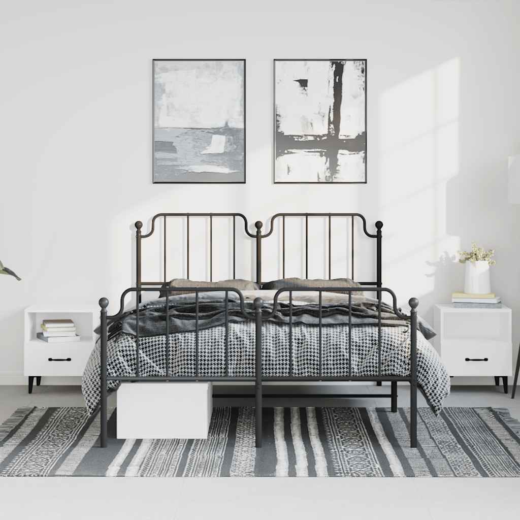 Metal Bed Frame without Mattress with Footboard Black 183x213cm