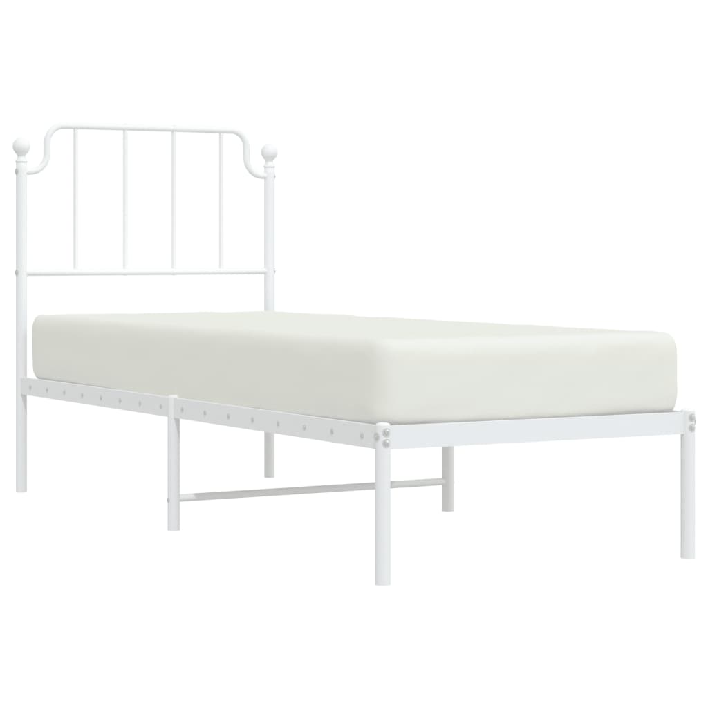 vidaXL Metal Bed Frame without Mattress with Headboard White 75x190cm